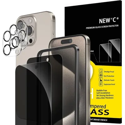 Image de Lot de films protecteurs pour iPhone 15 Pro (6,1 pouces) - 2 films anti-regard et 2 protections pour appareil photo