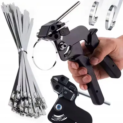 Zdjęcie produktu dla FixTool ClampSet 12 – Zaciskarka do opasek stalowych z ucinarką + 100 opasek nierdzewnych | Do 12 mm | Zestaw warsztatowy | Motoryzacja, instalacje