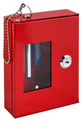 Produktbild von Notschlüsselkasten mit Glasbruchhammer aus Stahlblech 16x12x4 cm in Verkehrsrot