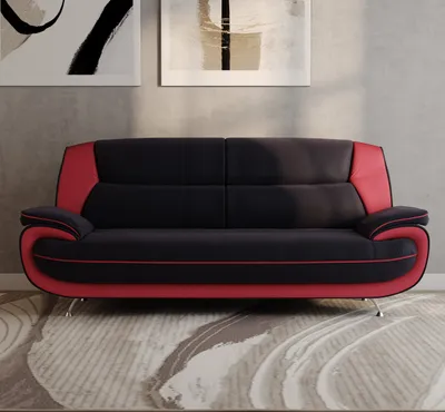 Produktbild von Emoebel24 Sofa 3-Sitzer Couch Kunstleder 198x 87x89 cm Kunstledersofa 3-er Onyx schwarz-rot