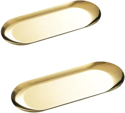 Imagen del producto de Bandeja ovalada de acero inoxidable 430 en color dorado, versátil para uso doméstico y almacenamiento
