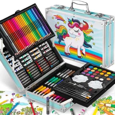 Produktbild von Wisam® 145-teiliger Kunstkoffer Kinder Zeichen- & Malutensilien Blau