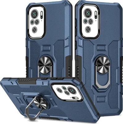 Produktbild von Redmi Note 10 4G Hülle, Dual Layer Robuste Rüstung Ringhalter Ständer Schutzhülle für Xiaomi Redmi Note 10 4G / Note 10S Blau