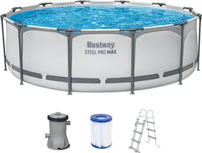 Produktbild von Bestway® Steel Pro MAX™ Frame Pool Set mit Filterpumpe Ø 366 x 100 cm, lichtgrau, rund