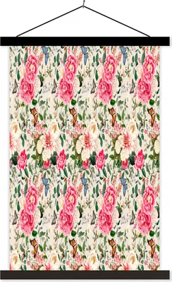 Produktbild von MuchoWow® Textilposter Blumen - Farben - Schmetterling 40x60 cm mit schwarzem Rahmen - Wanddekorationen