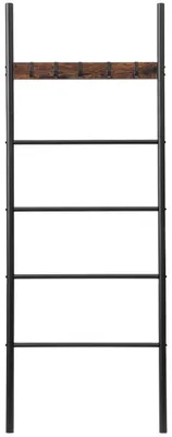 Imagen del producto de TRANKIELO® - Toallero con diseño de escalera - 5 barras y ganchos - 60 x 2 x 177 cm - Ahorra espacio y de color industrial