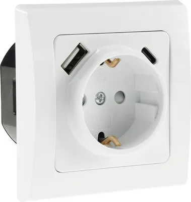 Image de DELPHI prise de courant avec contact de protection, blanc 250V~/ 16A, encastré, USB-C / PD