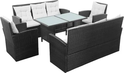 Produktbild von Poly Rattan Garten Lounge Set 8 Personen Schwarz Outdoor Möbel Komplettset
