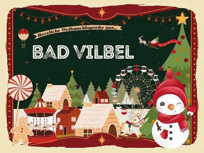 Produktbild von vianmo Holzschild 30x40 cm Weihnachtsgrüße aus Bad Vilbel Weihnachten