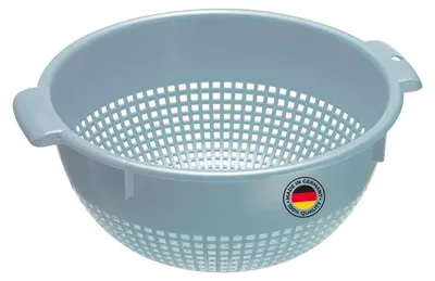 Produktbild von Runder Kunststoff-Sieb mit Griffen und Auflegevorrichtungen, blau