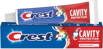 A tube of Crest toothpaste and its box.