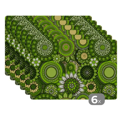 Obrázok produktu pre MuchoWow® Podložky Sada 6 podložiek Umývateľné podložky 30x45x0.3cm Kvety - Zelená - Vzor Podložka pod stôl Nekĺzavá a odolná voči teplu