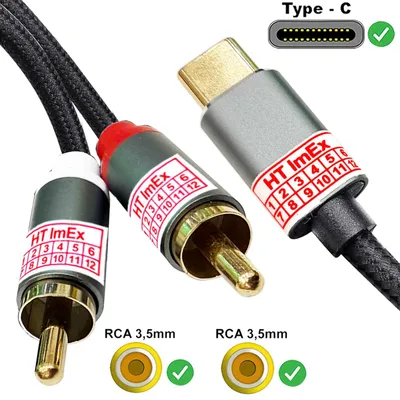 Produktbild von USB-C auf Chinchkabel 2x RCA Stecker Audio Stereo Y Splitter Adapterkabel Nylon