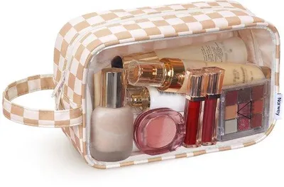 Immagine prodotto di Ibenzoa® Trasparente, pochette cosmetica idrorepellente – borsa da toilette da viaggio, 25 x 10 x 15 cm, ampia capacità