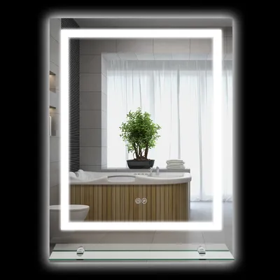 Produktbild von kleankin Lustro podświetlane LED, prostokątne lustro ścienne z półką łazienkową, 70 x 50 cm, regulowana jasność, przeciwmgielne, przełącznik dotykowy