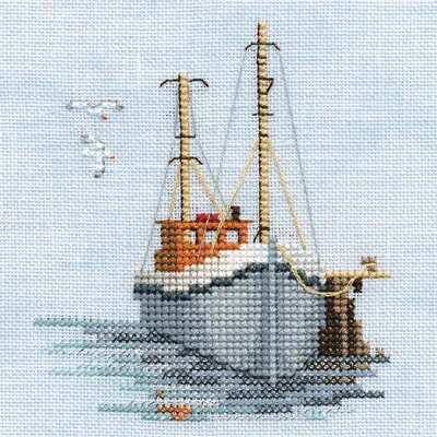 Obrázek produktu pro Sada pro výšivku křížkem "Menuette – Rybářská loď" od Bothy Threads, rozměry 10x10 cm, model DWMIN02A, s návodem pro počítání stehů