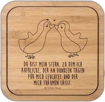 Produktbild von Mr. & Mrs. Panda Tischuntersetzer Pinguin Liebe - Transparent - Geschenk, Liebesspruch, gläseruntersetzer, Vertraut, kork untersetzer, Quadratisch, Tassenuntersetzer