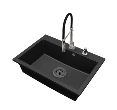 Produktbild von Granitspüle Einbauspüle 1 Becken BRADO Elite 70 mit Armatur Schwarz, Seifenspender und Ablaufgarnitur