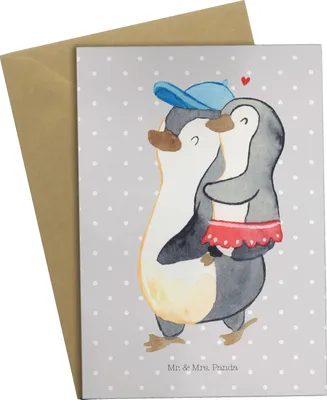 Produktbild von Mr. & Mrs. Panda Grußkarte Pinguin Kleine Schwester - Grau Pastell - Geschenk, Geschwisterliebe, vatertagskarte, weihnachtskarten, Muttertag, Sis, Tochter, Grußkarten