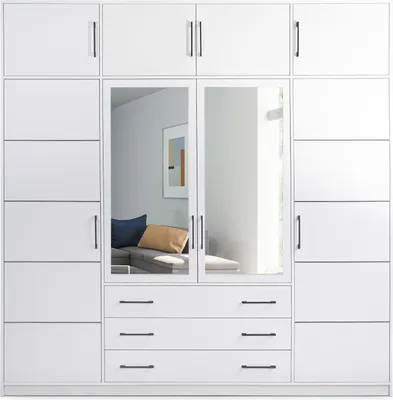 Produktbild von Kleiderschrank BALI D4 240 cm mit Spiegel und Erweiterung, Drehtürenschrank, Schlafzimmerschrank, Weiß, großer Stauraum (Erweiterung - Weiss)