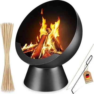 Produktbild von Sommerfeuer für Garten, Terrasse, Außenkamin, schwarzer Metall-Heizkörper für Außenbereiche.
