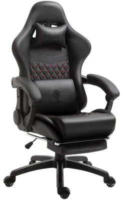 Produktbild von r Gaming-Stuhl, Kunstleder mit Steppung, Massage-Lendenstütze, Fußstütze, 90-170° neigbar, 200kg, für Homeoffice & Gaming.