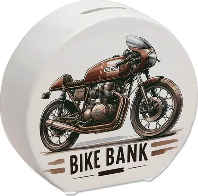 Produktbild von Cafe Racer Motorrad Spardose mit Spruch Bike Bank