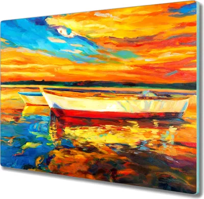 Produktbild von Coloray Hackbrett Kochplattenabdeckung Herdabdeckplatte 60x52 cm Schneidebrett Küchenbrett - Hafen Sonnenuntergang Himmel
