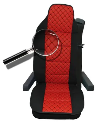 Imagen del producto de Funda universal para asiento de camión – con relieve – de cuero sintético y textil – compatible con Volvo, DAF, MAN, Scania, Mercedes, Iveco – color rojo con detalles s