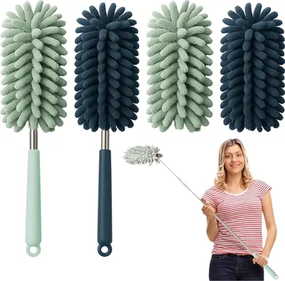 Produktbild von 4 Stückstaubwedel Teleskop Waschbar, Staubwedel Lang Ausziehbar Extra Lang Bis 80cm, Staubwischer,Teleskop-Stange Für Reinigung Von Auto, Computer