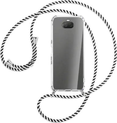 Produktbild von Handykette Backcover-Schutzhülle mit Band (Metall silberfarben) für Sony Xperia 10 Plus - schwarz/weiß gestreift