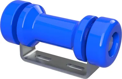 Image de Rouleau de quille en polyuréthane avec support y compris les embouts aide à la mise à l'eau des remorques de bateaux forme de la bobine galvanisé SUPROD, 125 mm (+ EC), bleu