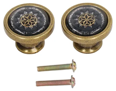 Produktbild von 2 Sets antike Möbelbeschläge, Griffe, Knöpfe, Zinklegierung, rund, Einzelloch, Schranktür, Kupfer, Schwarz