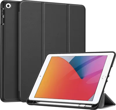 Produktbild von Fintie Hülle für iPad 9. Generation 2021/8. Gen 2020/7. Gen 2019 10.2 Zoll - Superleicht Soft TPU Rückseite Abdeckung Schutzhülle mit eingebautem Pencil Halter, Auto Sleep/Wake, Schwarz