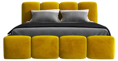 Produktbild von Polsterbett MOND mit Bettkasten und Metallgestell 160 x 200 cm. Modernes Doppelbett mit Stauraum, mit Matratze. Farbe: Gold