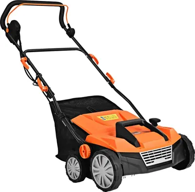 Obrázok produktu pre Elektrický vertikutátor prevzdušňovač trávnika 1800W 2 úrovne pracovná hĺbka 67 x 58 x 86 - 104 cm oranžová