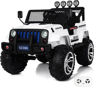 Produktbild von Jeep 4x4 Kinder Elektroauto 12V (2–6 Jahre) – Offroad SUV mit 4 Motoren, Fernbedienung, EVA-Reifen & Ledersitz – Kinder Elektrofahrzeug – Weiß