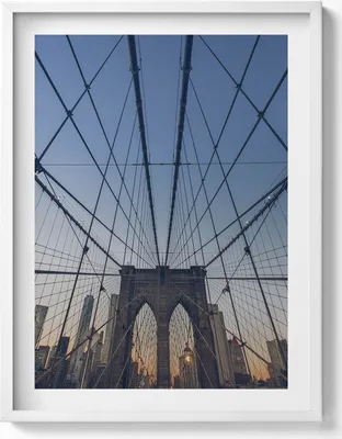 Produktbild von Architektur Brooklyn-Brücke in London– Wandbild mit Rahmen – Gerahmtes Bild  – Wanddekoration – 60x80 cm –  Weiß Rahmen