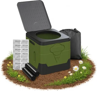 Immagine prodotto di WC pieghevole per campeggio - Toilette portatile - Ideale per l'uso in viaggio - Include sacchetti per rifiuti - Resistente fino a 150 kg - Colore: verde