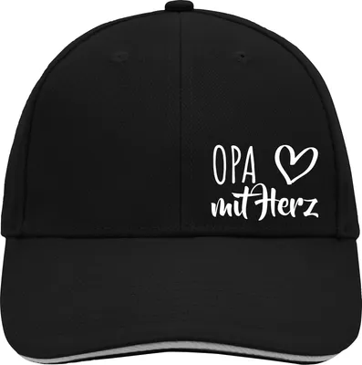 Produktbild von Huuraa Cappy Mütze Opa mit Herz Black/Light Grey Baumwolle 6-Panel Kappe Geschenkidee