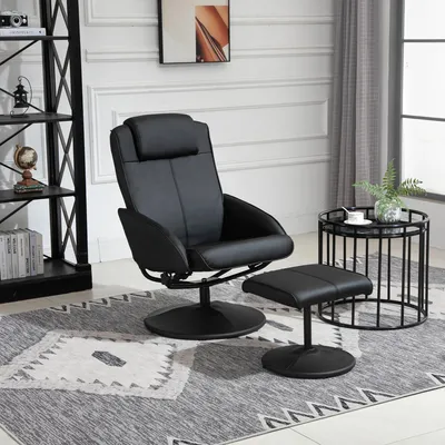 Produktbild von Relaxsessel mit Fußhocker, Fernsehsessel Kunstleder 145° neigbar, Liegesessel Stahlrahmen, Schwarz | 78 x 67 x 98 cm | bis 120 kg | 16 kg