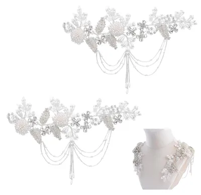 Strass-Schulterklappen, 1 Paar, weiß, mit Quasten, zum Aufnähen