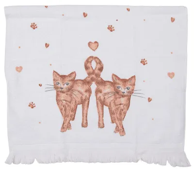 Produktbild von Clayre & Eef Gästehandtuch 40x66 cm Weiß Braun Baumwolle Katzen