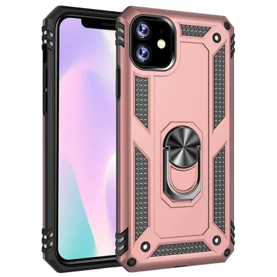 Obrázek produktu pro iPhone 11 Pouzdro s Kroužkem, Dvouvrstvé Tvrdé PC TPU, Nárazuvzdorné Pouzdro s Stojánku pro iPhone 11 Růžové zlato