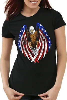 Produktbild von style3 USA Adler Damen T-Shirt US Amerika Stars Stripes Weisskopfadler, Farbe:Schwarz, Größe:XL