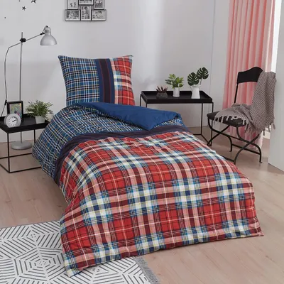 Produktbild von Brielle Flanell Bettwäsche Set aus 100% Baumwolle mit   155 x 220 + 80 x 80 cm Kariert