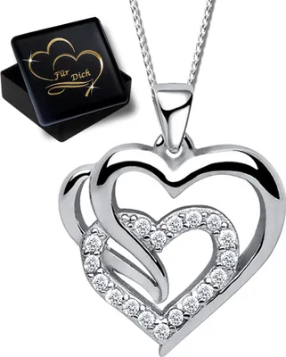 Produktbild von Damenkette Kette mit Herz Anhänger Herzkette 925 Silber Halskette für Damen Frauen  Geschenk für Ehefrau Weihnachten Weihnachtsgeschenk K627+V11 50cm