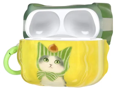 Produktbild von kwmobile In-Ear Kopfhörer Case für Apple Airpods Pro 2 / Pro 1 Hülle mit Karabiner - Headphones Case - Earphones Cover Etui - Katze & Kastanie