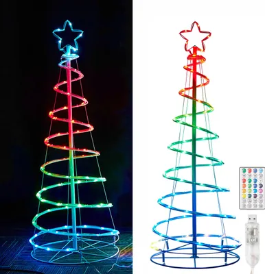 Immagine prodotto di Albero di Natale a spirale a LED Luce dell'albero RGB dimmerabile Albero di Natale pieghevole Decorazione natalizia Luci di Natale con timer, 1,2 m