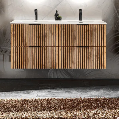 Produktbild von MONTIERT Design Badmöbel Set XILO 120 cm mit Doppelwaschbecken LED Soft-Close Waschtisch